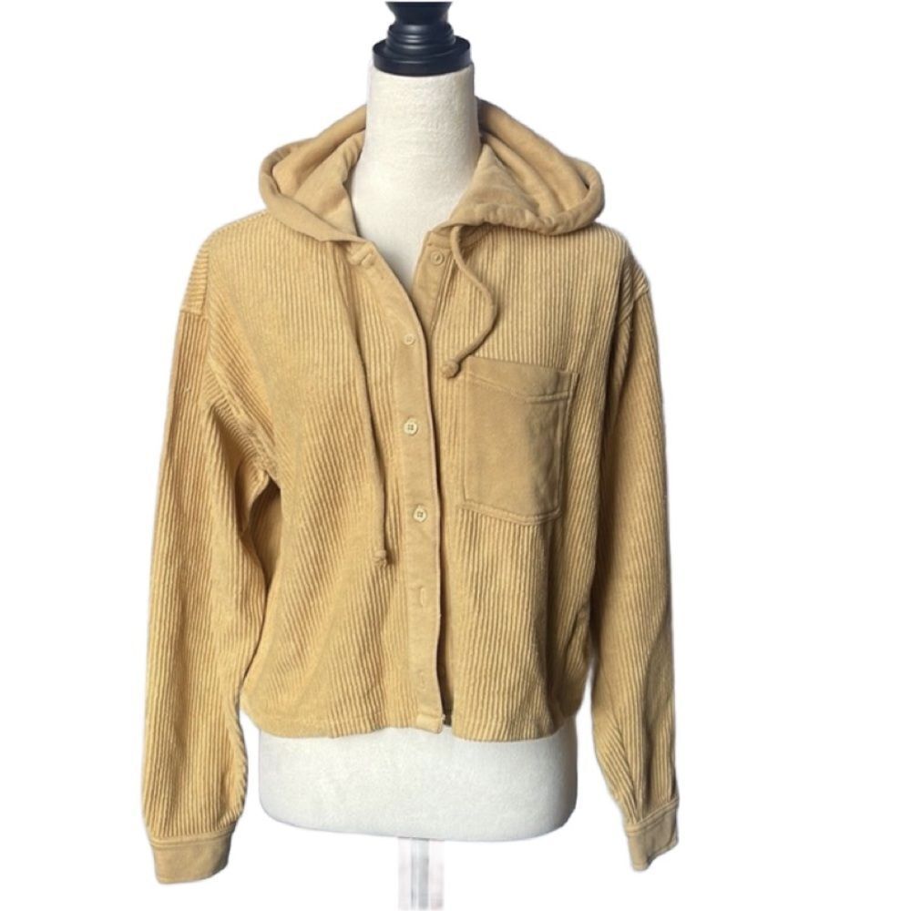 American Eagle Gold Corduroy Relaxed Fit Raglan Semi-Cropped Jacket (Xs)